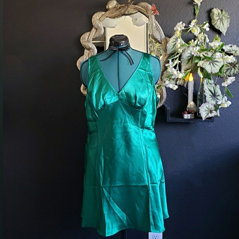 Vintage emerald green slip dress